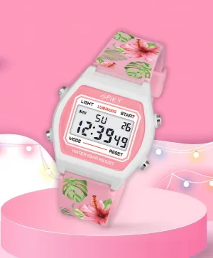 Spiky Eva25 Unique Printed Square Multi Functional Sports Digital Watch - Pink