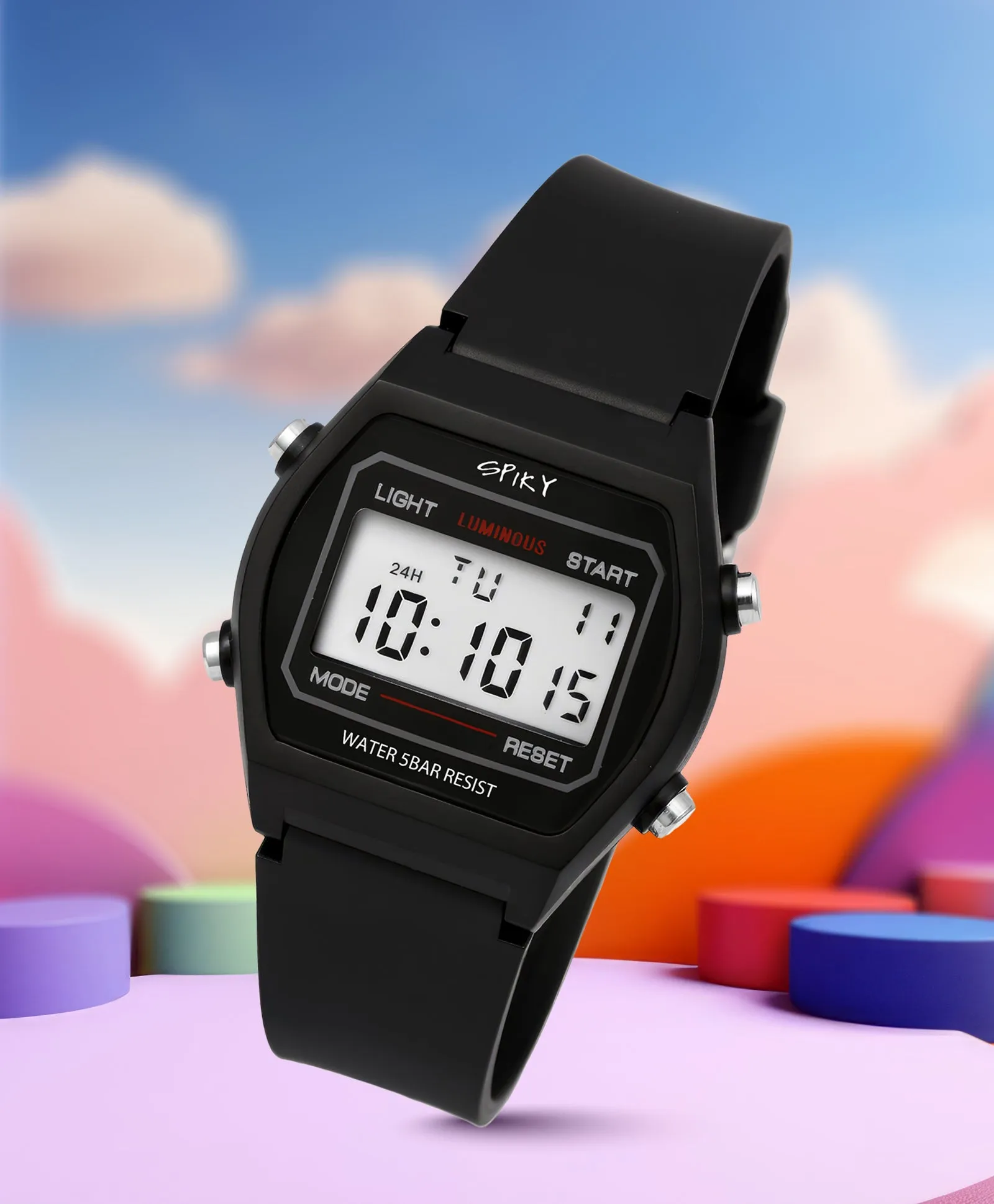 Spiky Eva25 Unique Printed Square Multi Functional Sports Digital Watch - Pink