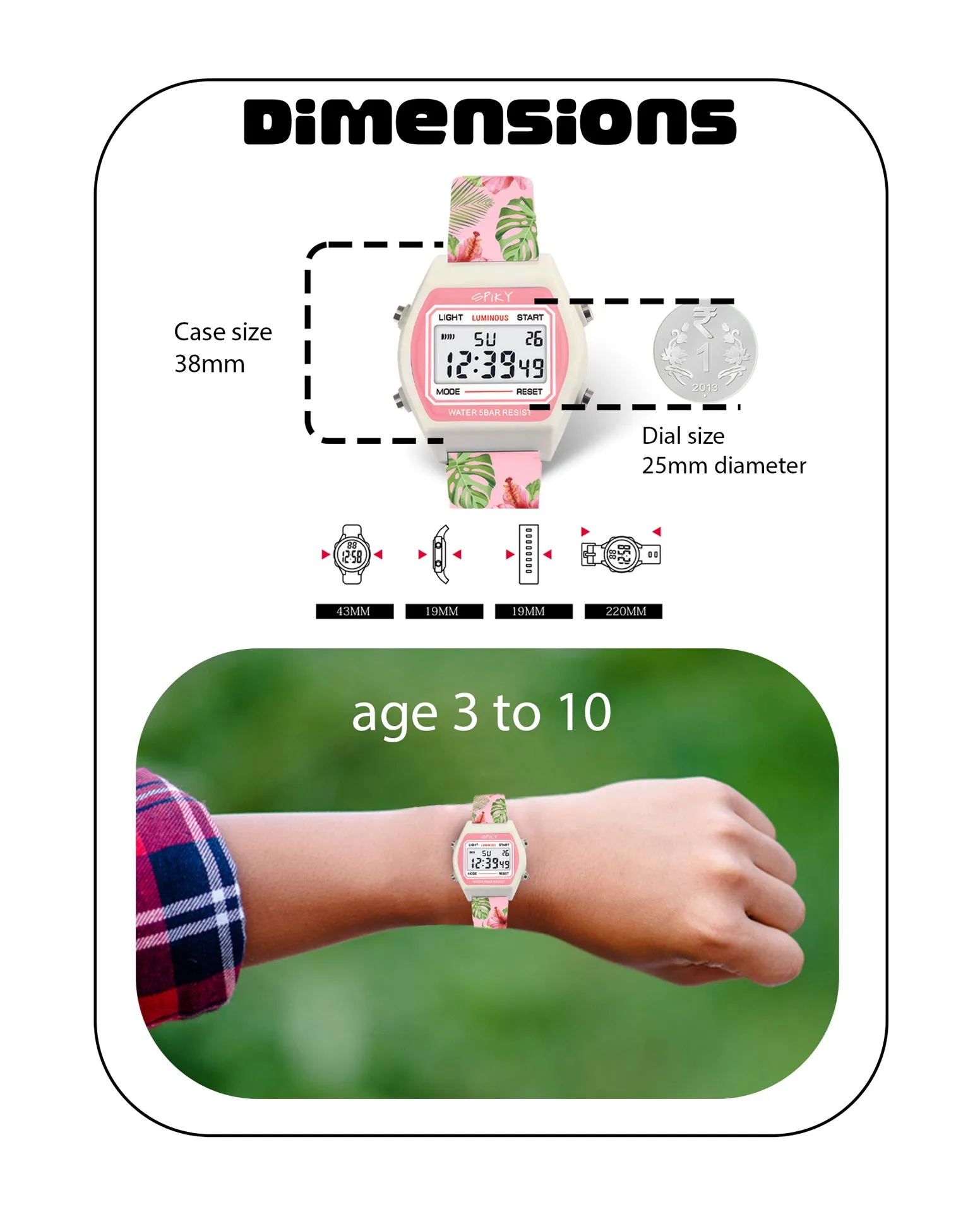 Spiky Eva25 Unique Printed Square Multi Functional Sports Digital Watch - Pink