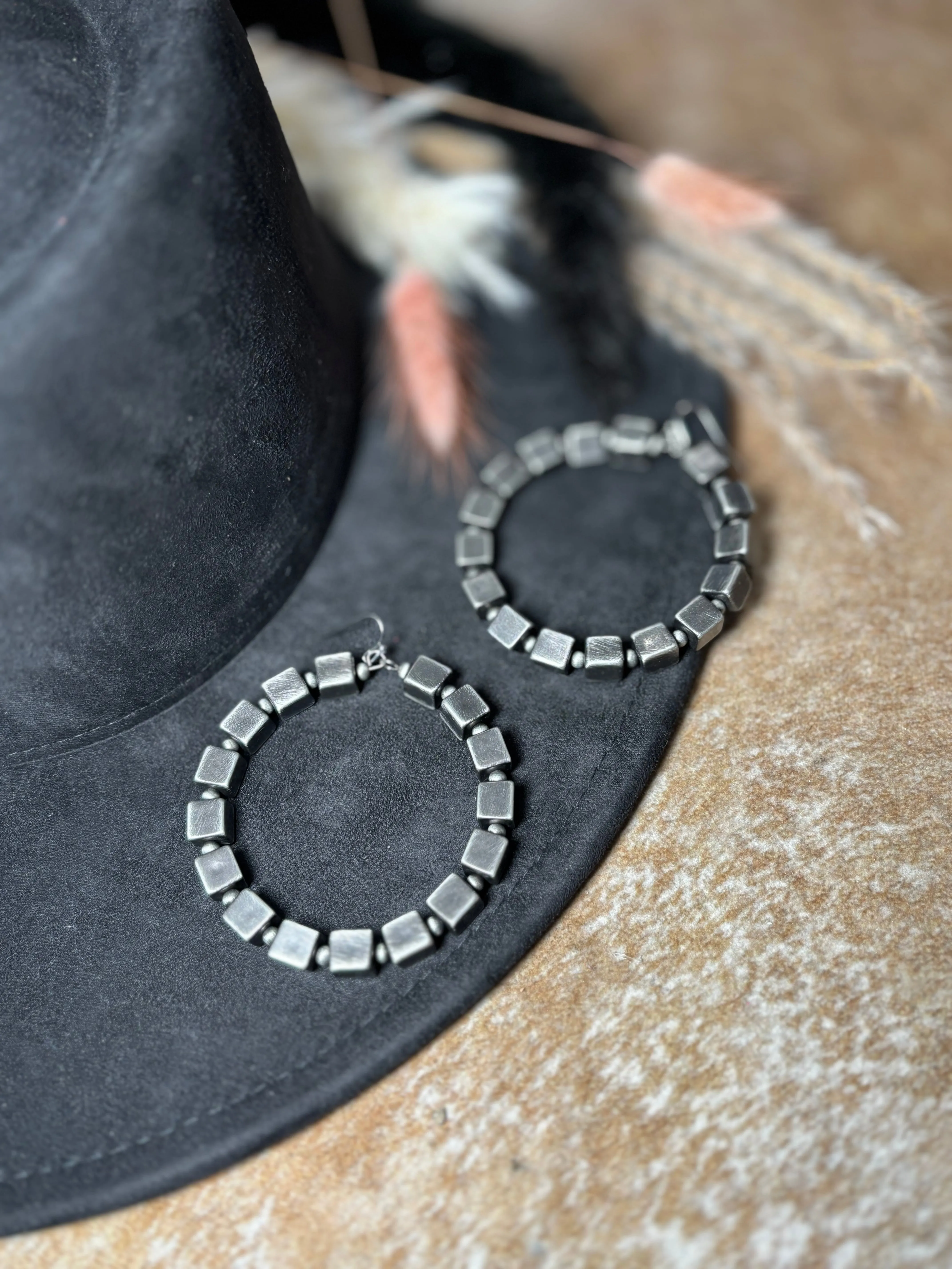 Square Navajo Bead Hoop Earrings