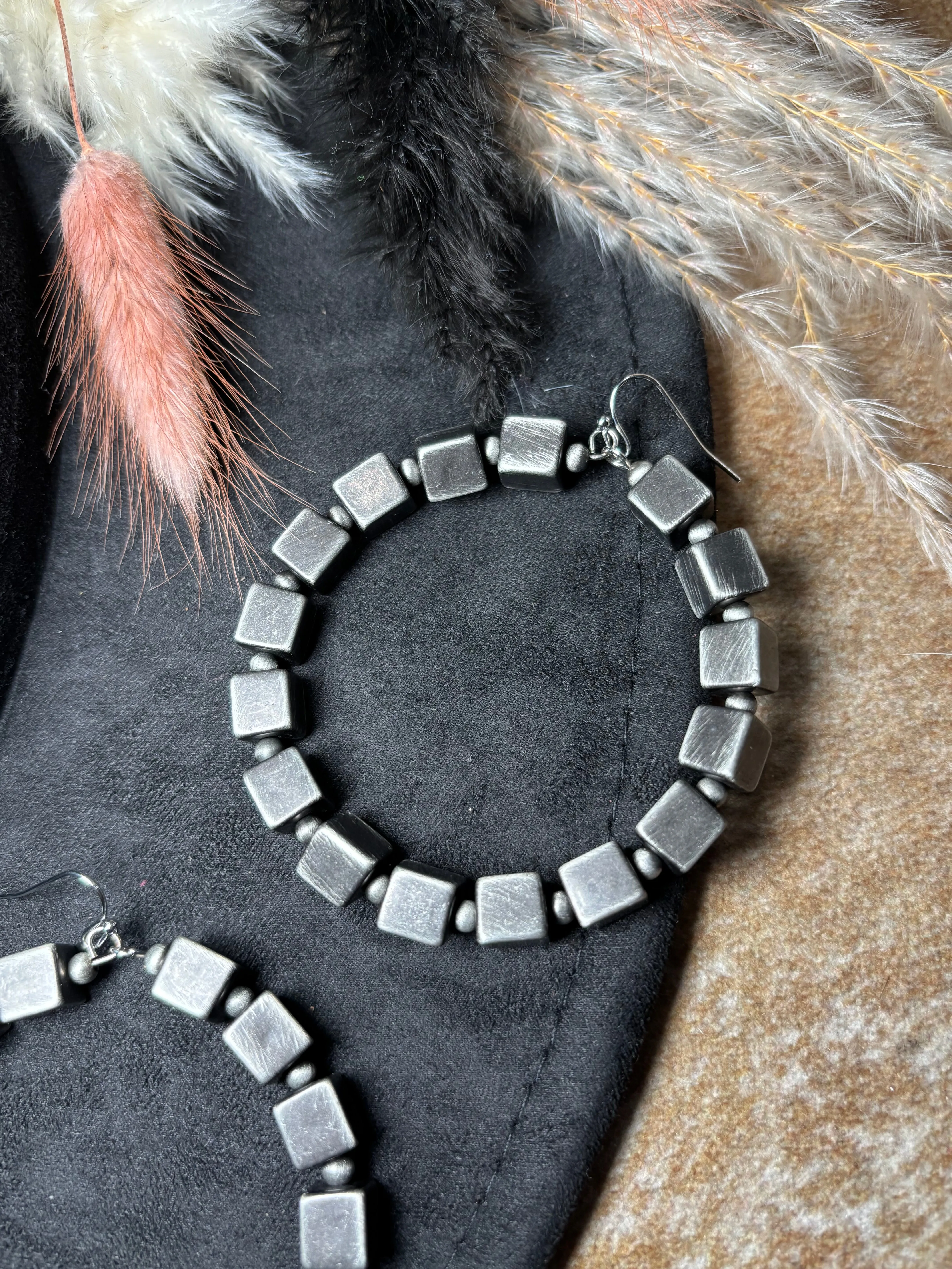 Square Navajo Bead Hoop Earrings