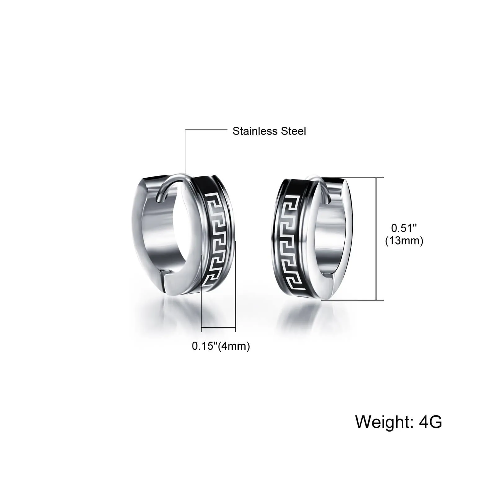 Stainless Steel Black Maze Hoop Earrings