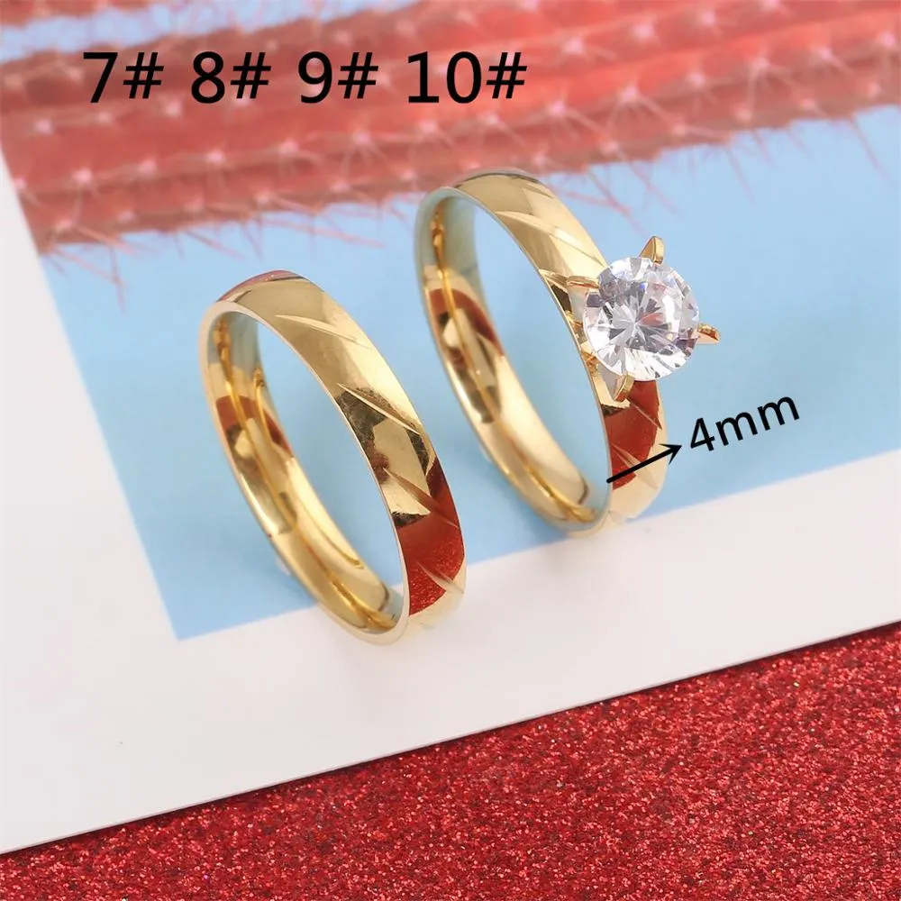Stainless Steel Gold Color Luxury Female Bridal Wedding Ring Set Fashion Jewelry Promise Stone Engagement Rings For Women