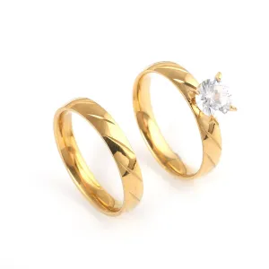 Stainless Steel Gold Color Luxury Female Bridal Wedding Ring Set Fashion Jewelry Promise Stone Engagement Rings For Women