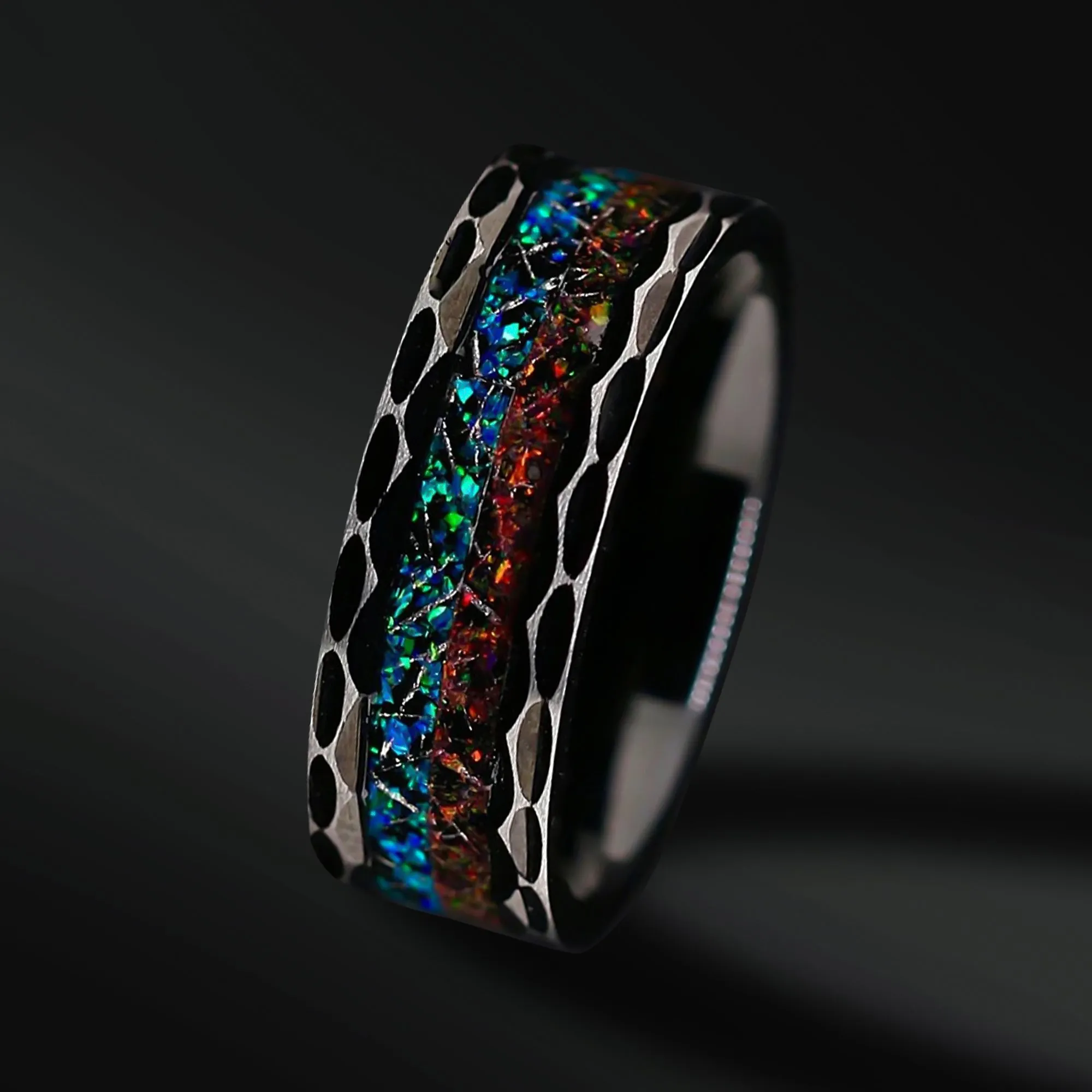 Stainless Steel Ring for Men | Opal Wedding Band for Men | 8mm