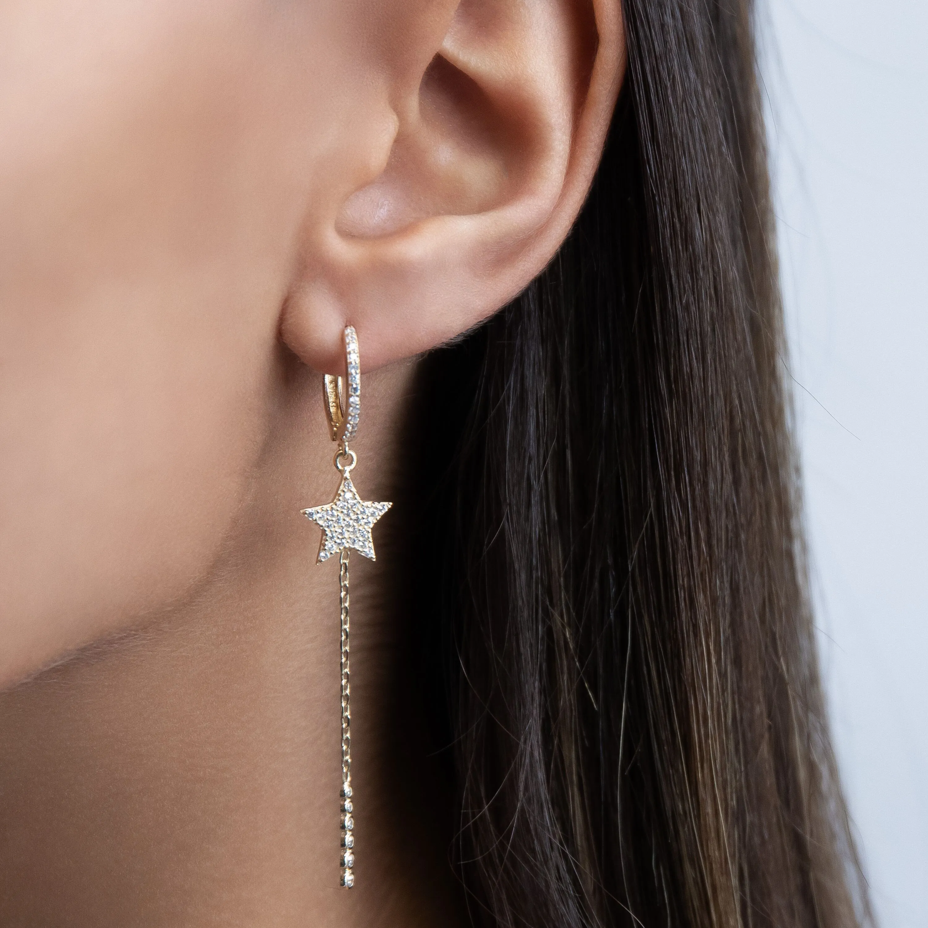 Star Dangle Huggie Earring