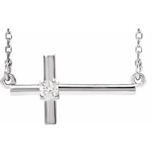 Sterling Silver .03 CTW Diamond Sideways Cross 16-18" Necklace