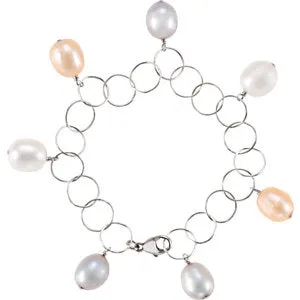 Sterling Silver 10-11 mm Multi-Colored Pearl 7.25" Bracelet