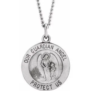 Sterling Silver 15 mm Guardian Angel Medal