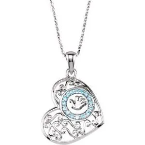 Sterling Silver 1.5 mm Round Blue Cubic Zirconia Handprints 18" Necklace