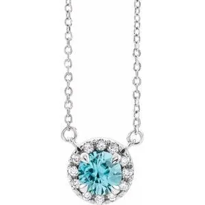 Sterling Silver 3 mm Natural Blue Zircon & .03 CTW Natural Diamond 16" Necklace