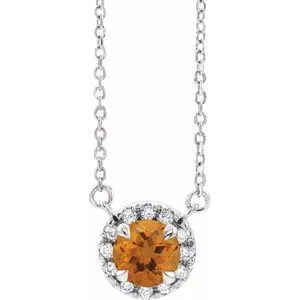 Sterling Silver 3 mm Natural Citrine & .03 CTW Natural Diamond 16" Necklace