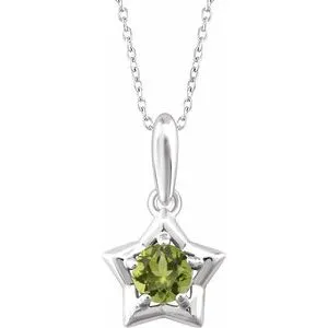 Sterling Silver 3 mm Round August Youth Star Birthstone 15" Necklace