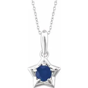 Sterling Silver 3 mm Round September Youth Star Birthstone 15" Necklace