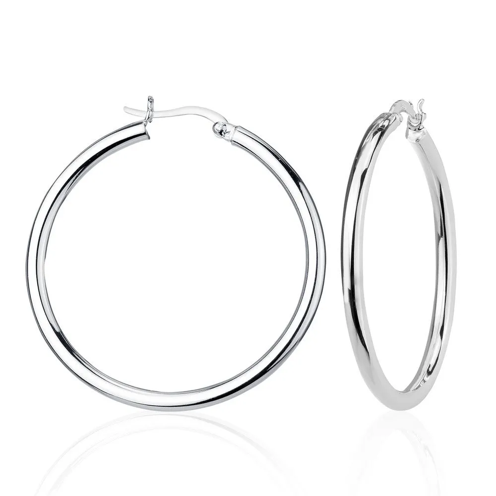 Sterling Silver 3x40mm High-Polished Hoop Earrings (92157)