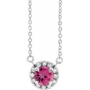 Sterling Silver 4 mm Natural Pink Tourmaline & .05 CTW Natural Diamond 18" Necklace