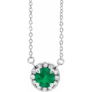 Sterling Silver 4.5 mm Lab-Grown Emerald & .05 CTW Natural Diamond 18" Necklace