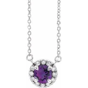 Sterling Silver 4.5 mm Natural Amethyst & .05 CTW Natural Diamond 16" Necklace