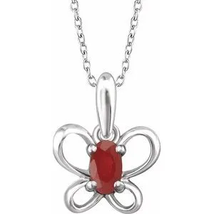 Sterling Silver 4x3 mm Oval July Youth Butterfly Birthstone 15" Necklace