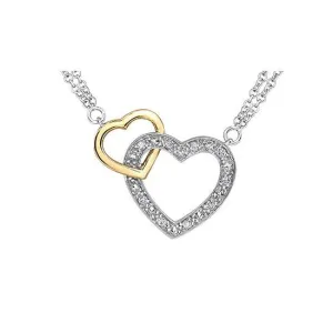 Sterling Silver and 10K Yellow Gold (0.05ct) Diamond Double Heart Necklace