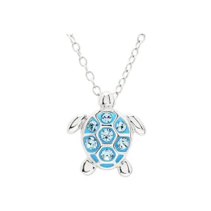 Sterling Silver Aqua Crystal Turtle Mini Necklace