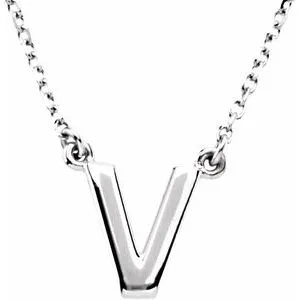 Sterling Silver Block Initial V 16" Necklace