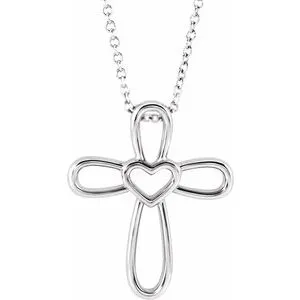 Sterling Silver Cross with Heart 16-18" Necklace