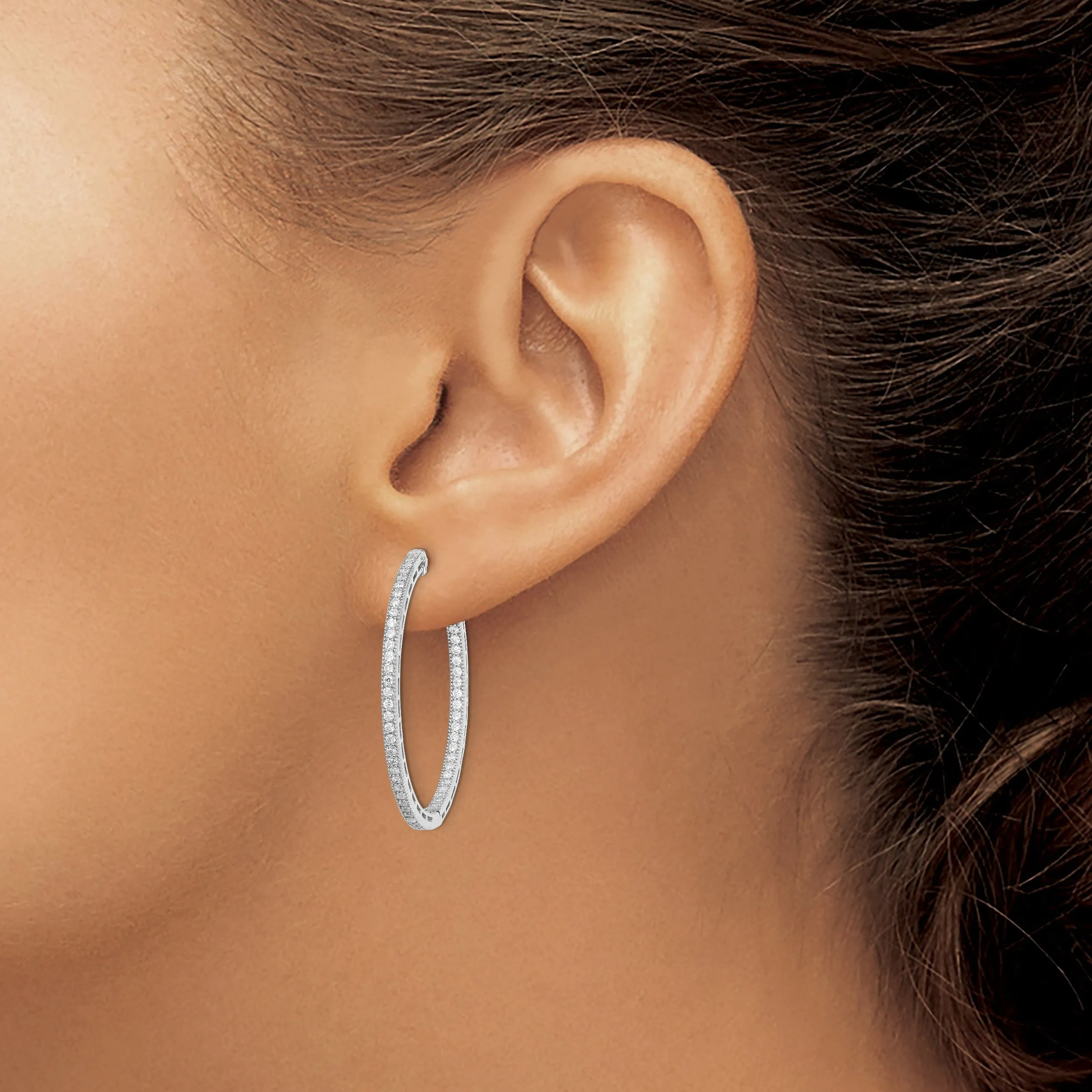 Sterling Silver CZ In and Out Hoop Earrings