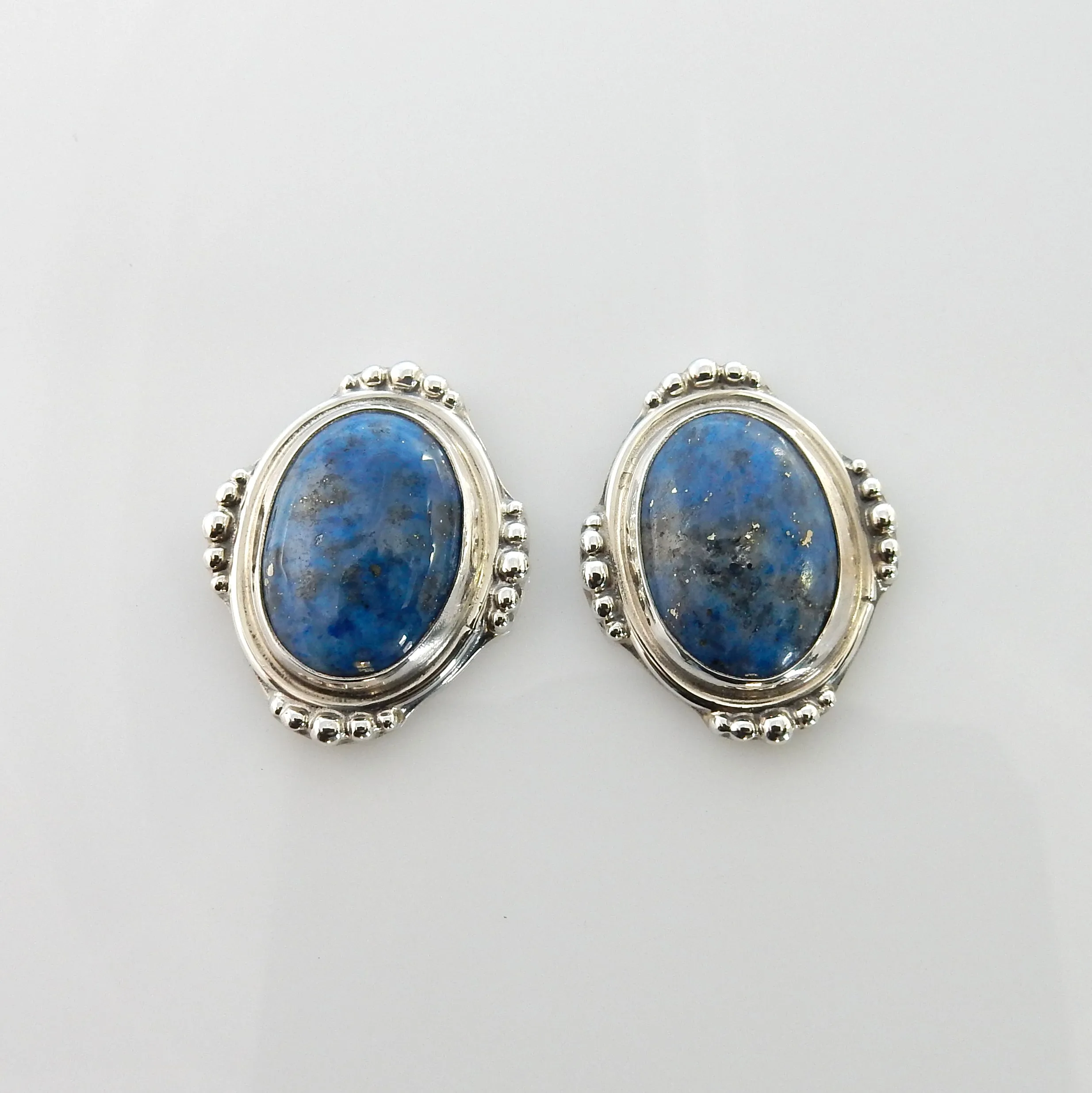 Sterling Silver Denim Lapis Handmade Post Earrings
