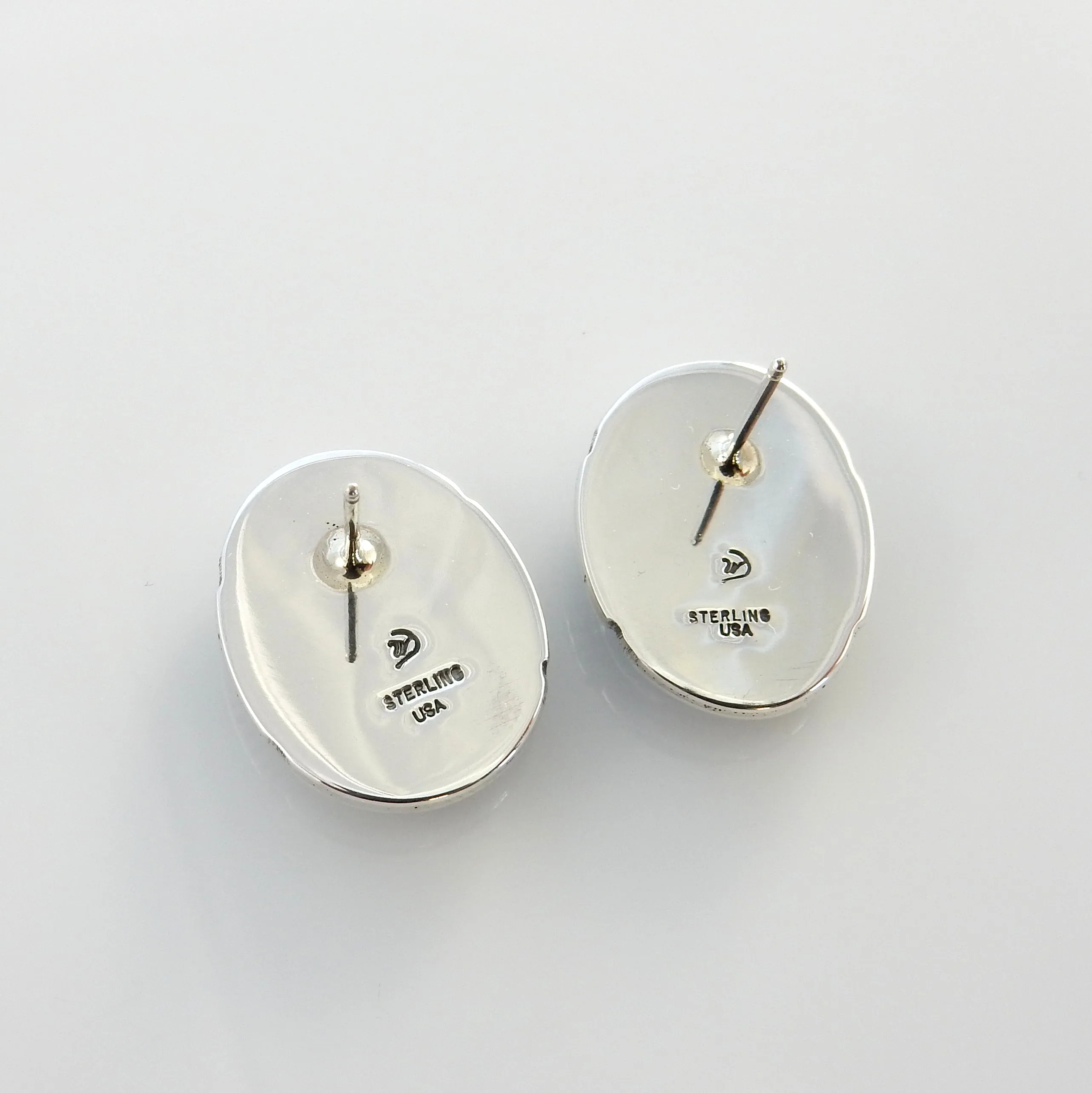 Sterling Silver Denim Lapis Oval Post Earrings