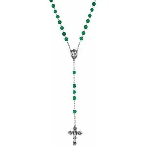 Sterling Silver Dyed Green Quartz Rosary
