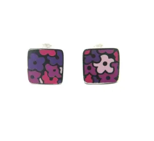 Sterling Silver Enamel Flowers Lavender Post Earrings