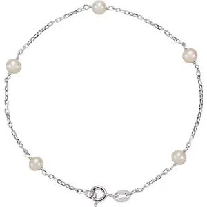 Sterling Silver Freshwater Cultured Pearl Station 7" Bracelet