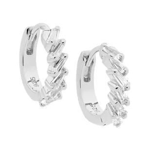 Sterling Silver Hoop Earrings with Claw Set Tapered Baguette Cubic Zirconias 13mm E552S