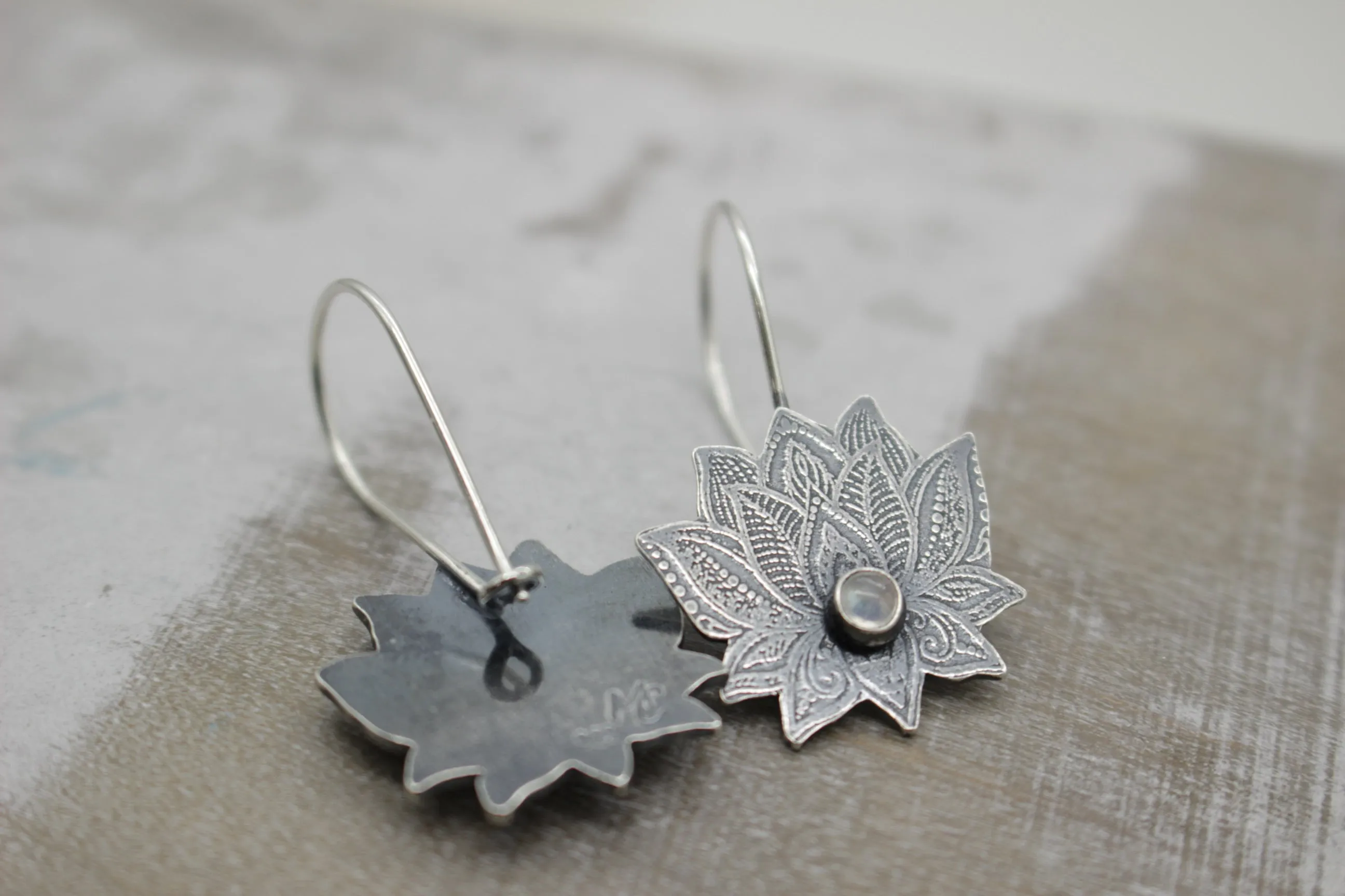 Sterling silver lotus hoops