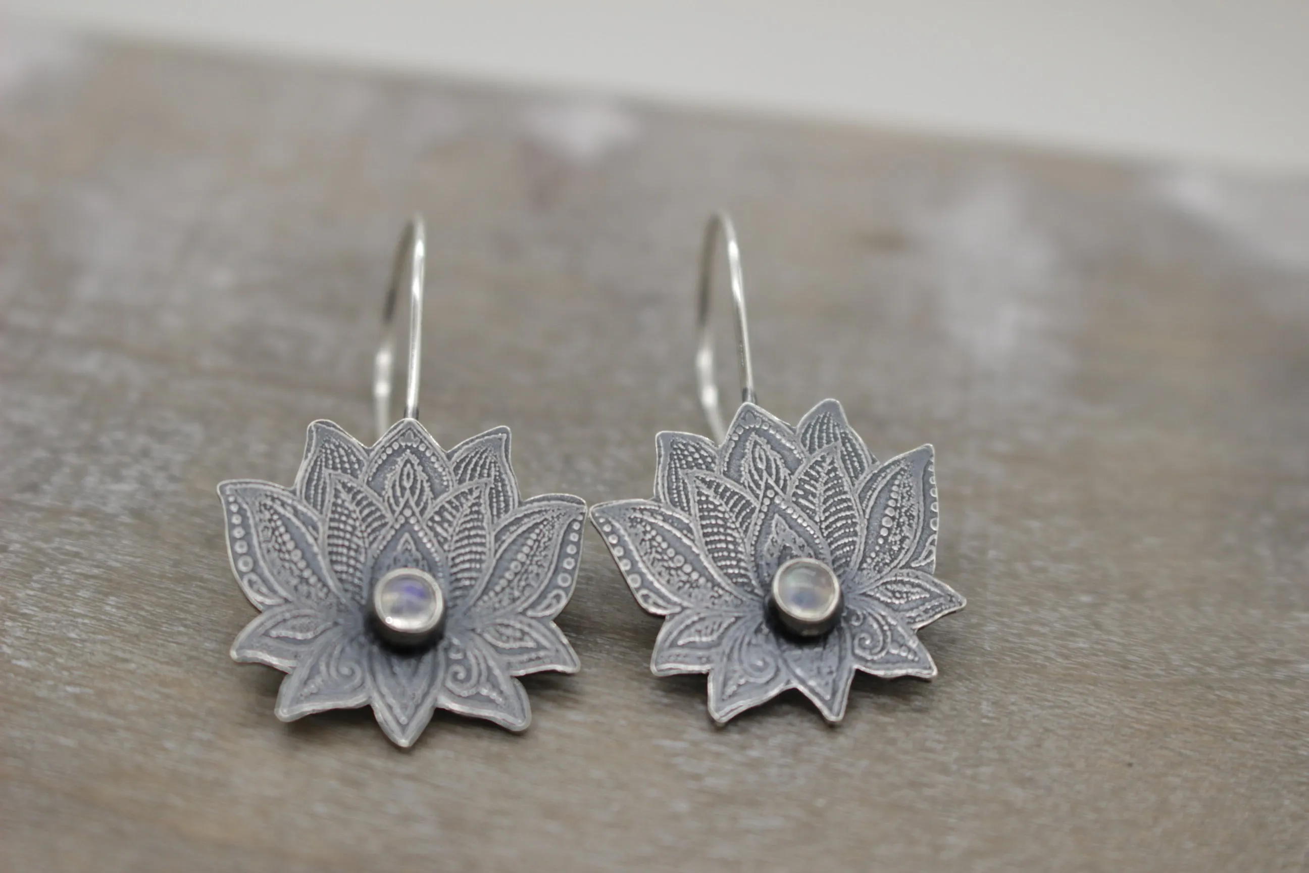 Sterling silver lotus hoops