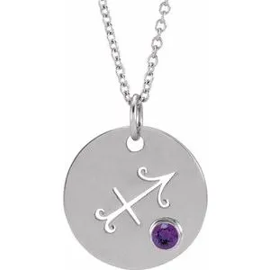 Sterling Silver Natural Amethyst Sagittarius Zodiac 16-18" Necklace