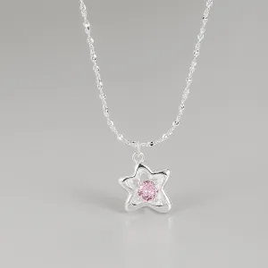 Sterling Silver Necklace - Pink Star