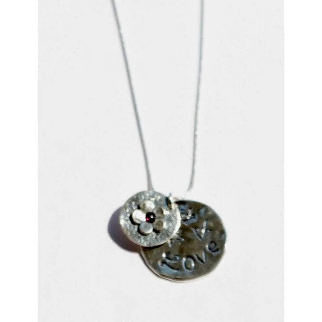 Sterling Silver Necklace with a flower motif engraved "love"