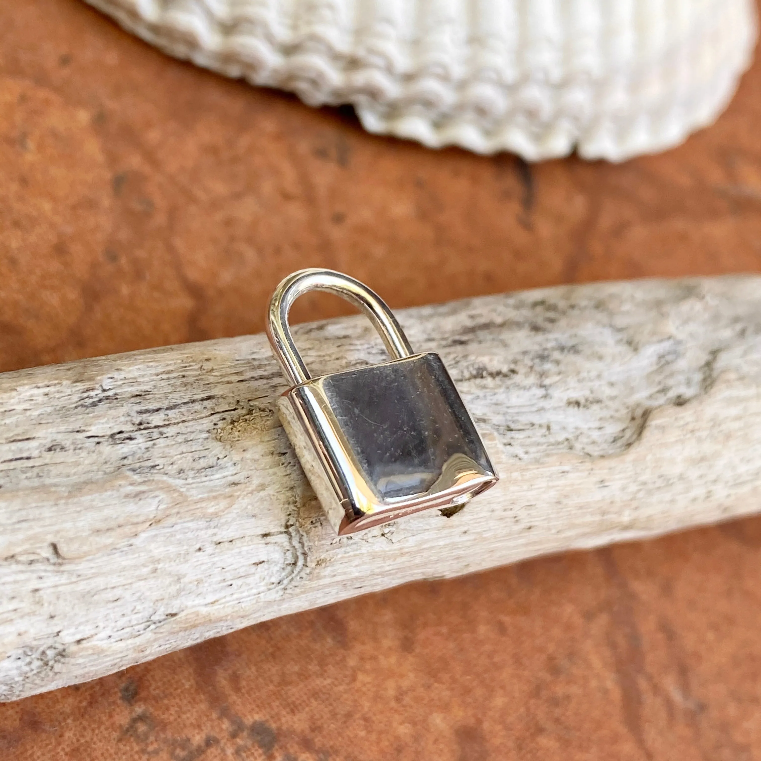 Sterling Silver Polished Padlock Pendant Clasp 15mm