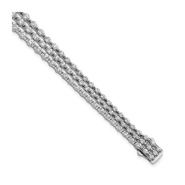 Sterling Silver Rhodium Plated 3 Strand CZ Bracelet