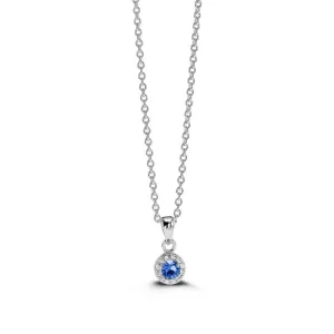 Sterling Silver Rhodium Plated Halo CZ September Birthstone Necklace