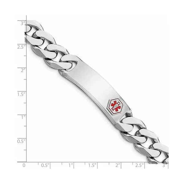 Sterling Silver Rhodium Plated Mens Medical ID Curb Link Bracelet