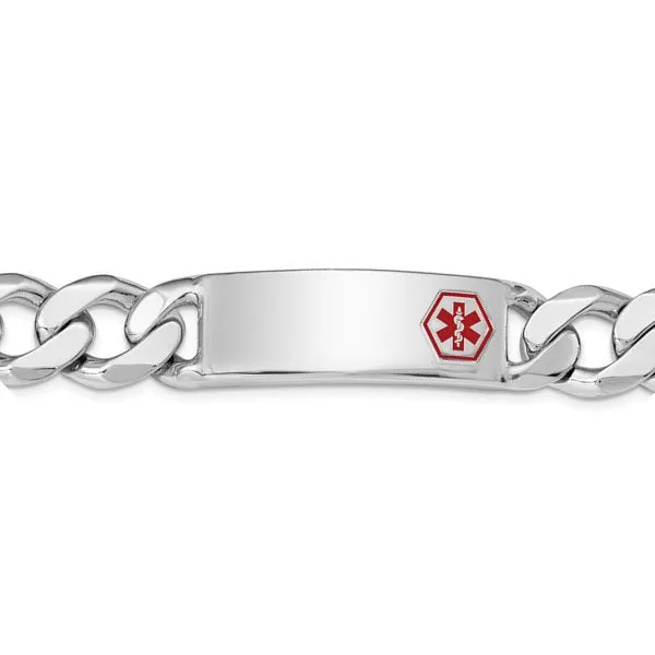 Sterling Silver Rhodium Plated Mens Medical ID Curb Link Bracelet