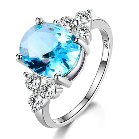 Sterling Silver Rings White Pink Light Blue Champagne Zircon Oval Wedding Ring