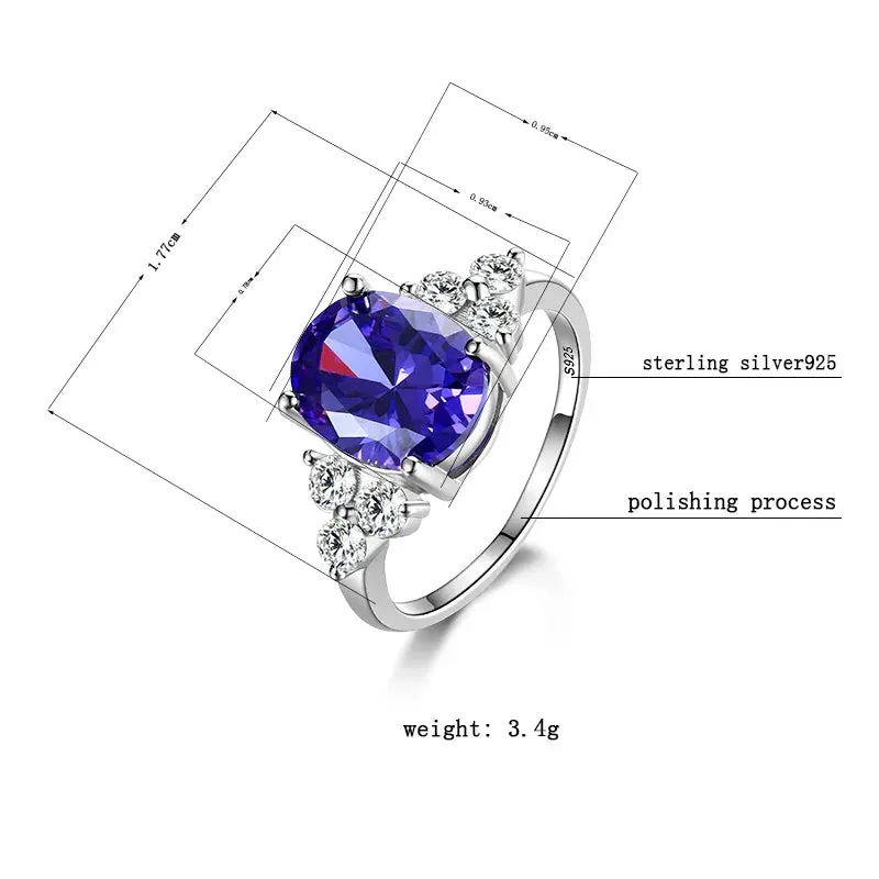 Sterling Silver Rings White Pink Light Blue Champagne Zircon Oval Wedding Ring
