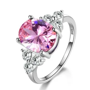 Sterling Silver Rings White Pink Light Blue Champagne Zircon Oval Wedding Ring