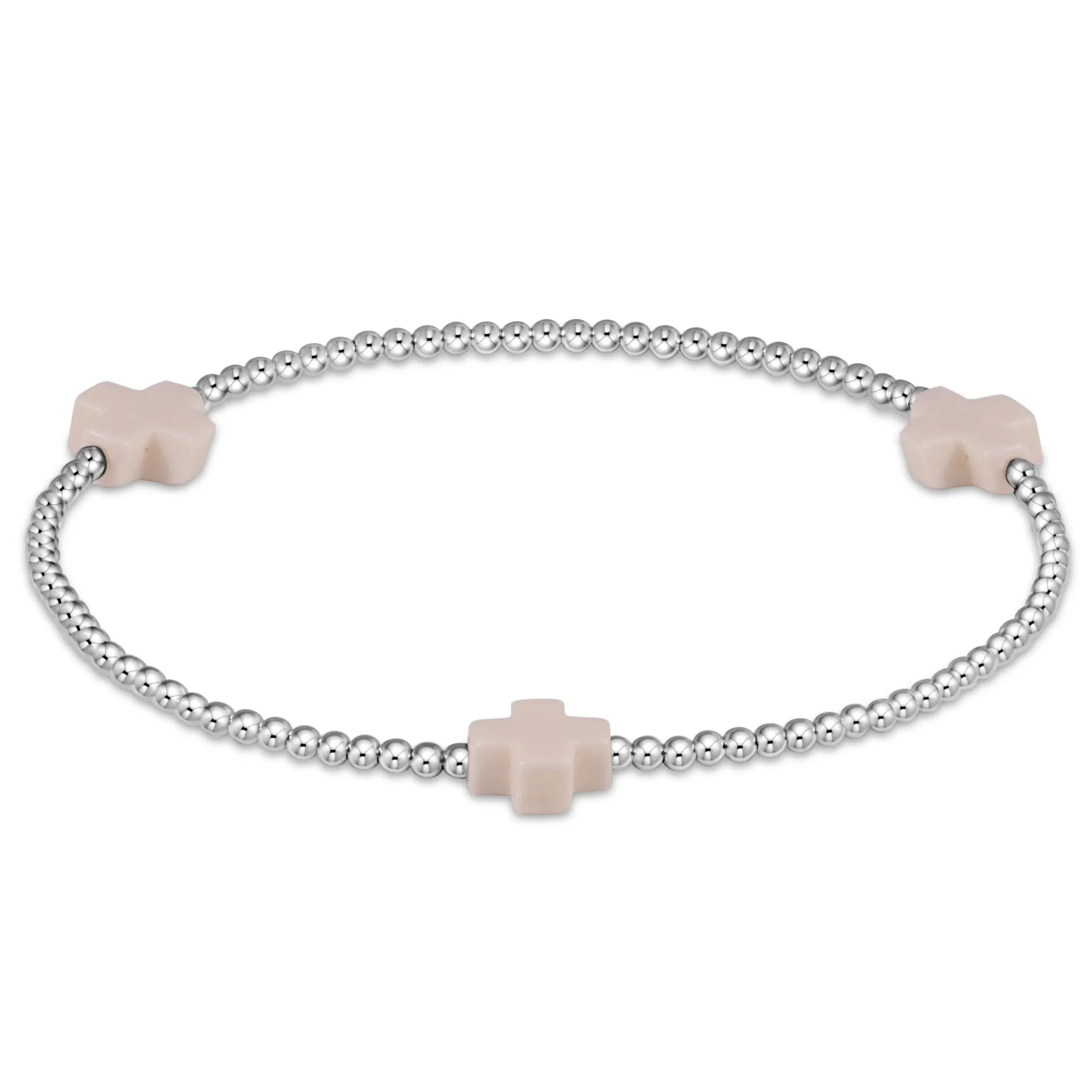 Sterling Silver Signature Cross 3mm Bead Bracelet- Off-White