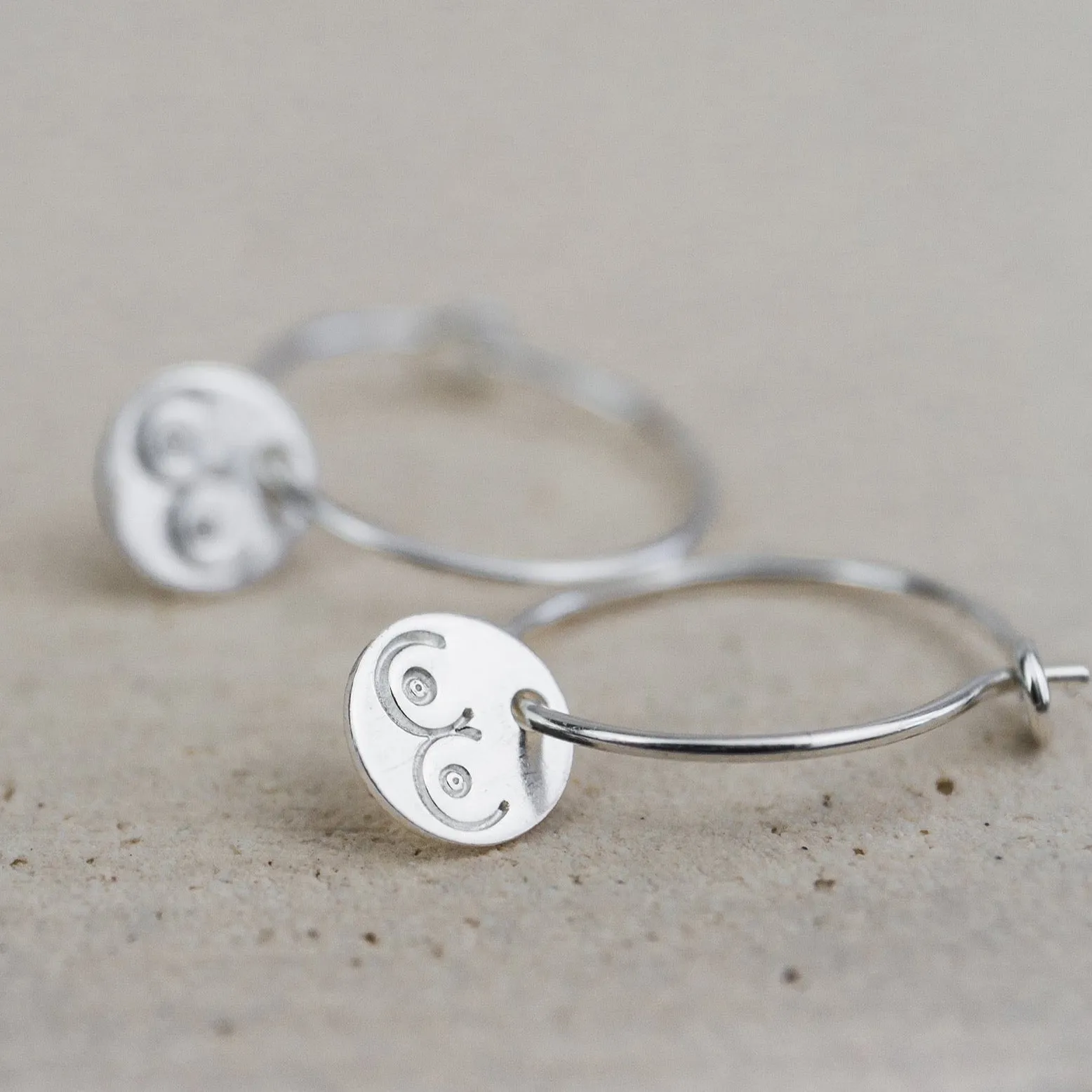 Sterling Silver Stamped Boobs Charm Hoops