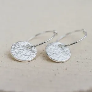 Sterling Silver Textured Charm Hoops - Circle